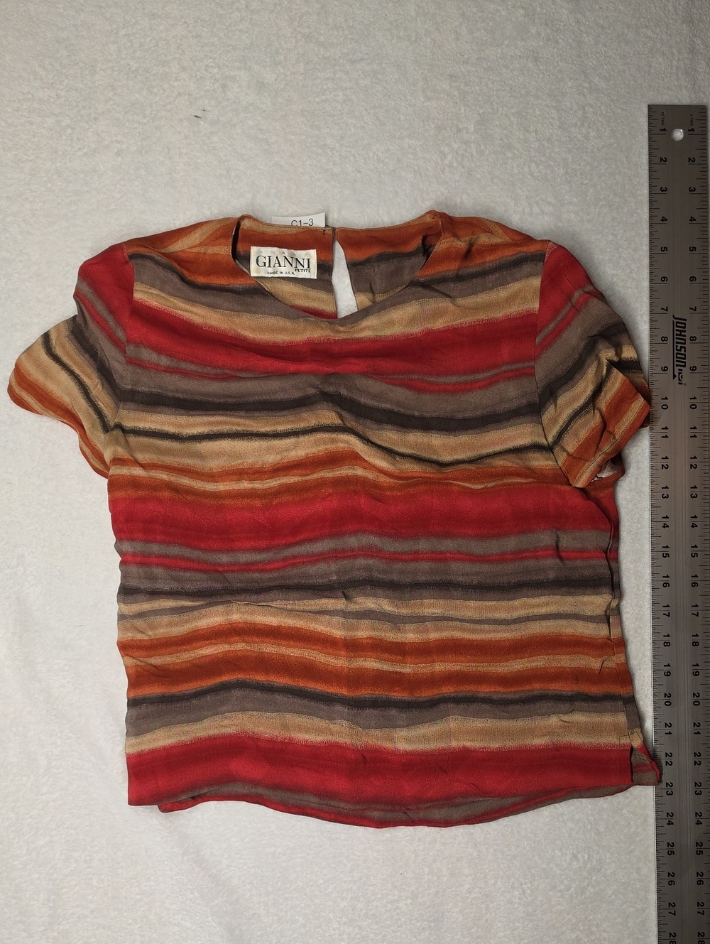Gianni Short-Sleeve Striped Tee in Red and Orange